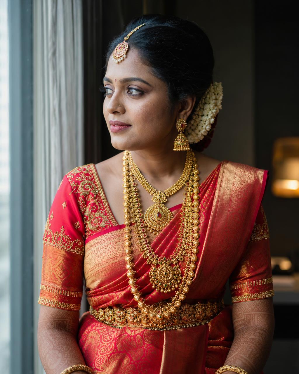 Indian bride portrait with gold jewellery